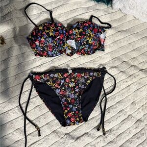 Aqua Floral Bikini with Black Base